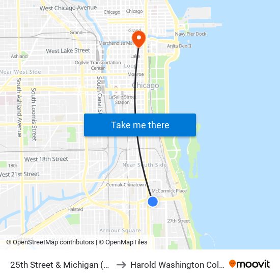 25th Street & Michigan (East) to Harold Washington College map