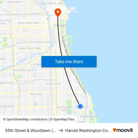 55th Street & Woodlawn (East) to Harold Washington College map