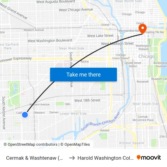 Cermak & Washtenaw (West) to Harold Washington College map