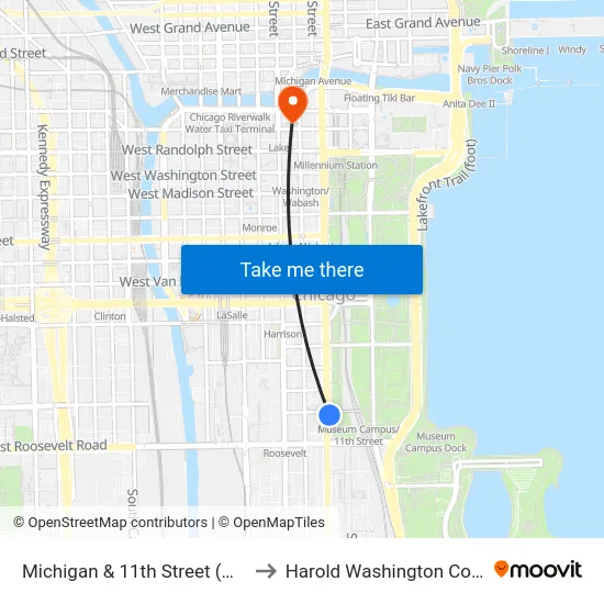 Michigan & 11th Street (North) to Harold Washington College map