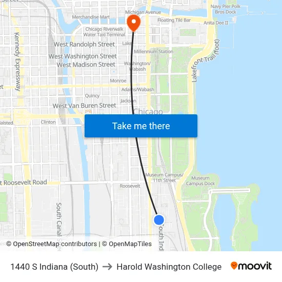 1440 S Indiana (South) to Harold Washington College map