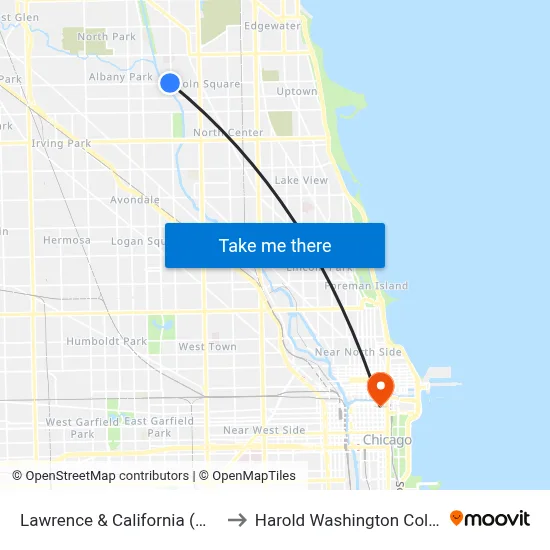 Lawrence & California (West) to Harold Washington College map