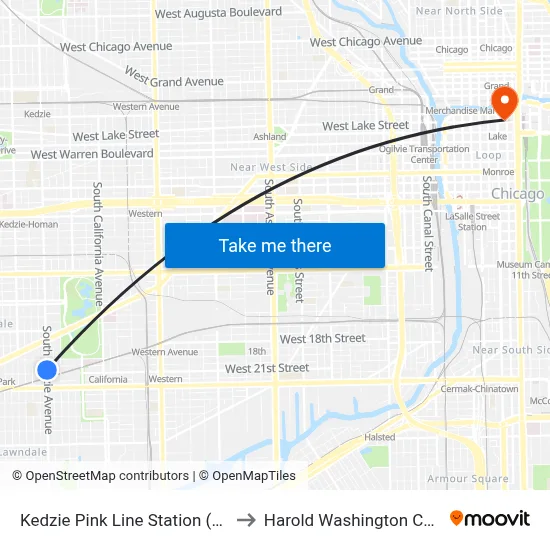 Kedzie Pink Line Station (North) to Harold Washington College map
