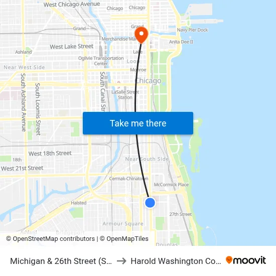Michigan & 26th Street (South) to Harold Washington College map