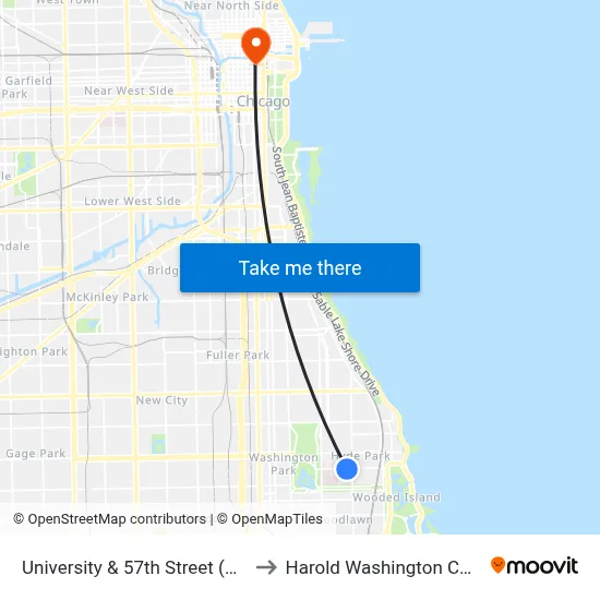 University & 57th Street (North) to Harold Washington College map