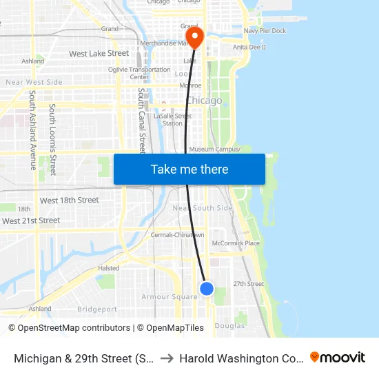 Michigan & 29th Street (South) to Harold Washington College map