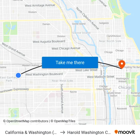 California & Washington (South) to Harold Washington College map