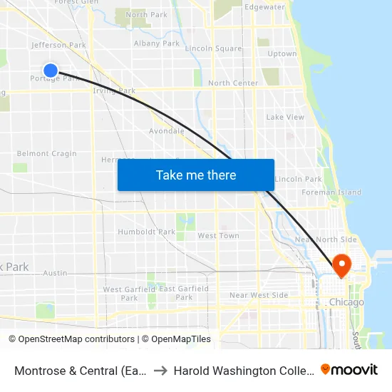 Montrose & Central (East) to Harold Washington College map