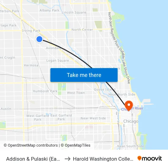 Addison & Pulaski (East) to Harold Washington College map