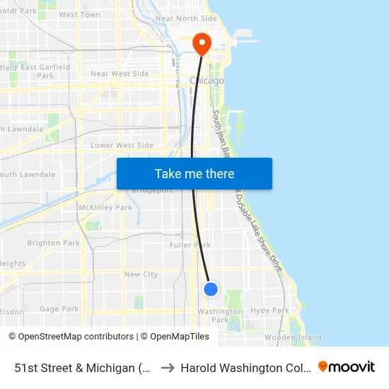 51st Street & Michigan (East) to Harold Washington College map