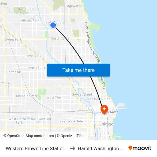 Western Brown Line Station (West) to Harold Washington College map