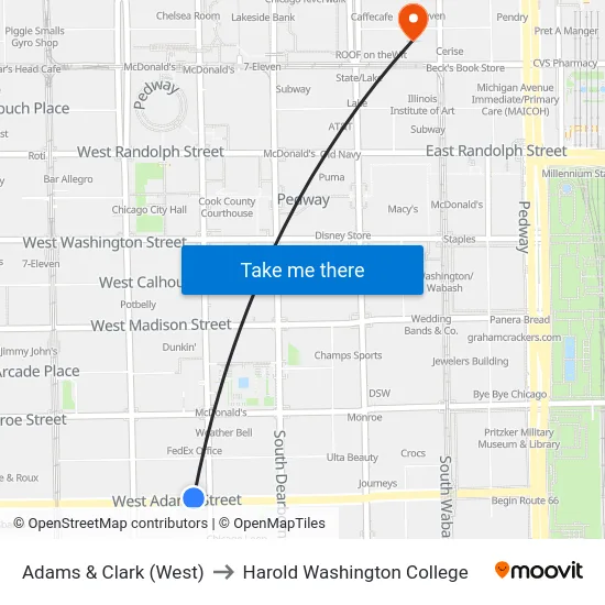 Adams & Clark (West) to Harold Washington College map