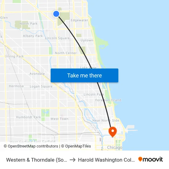 Western & Thorndale (South) to Harold Washington College map