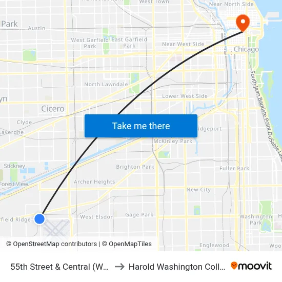 55th Street & Central (West) to Harold Washington College map