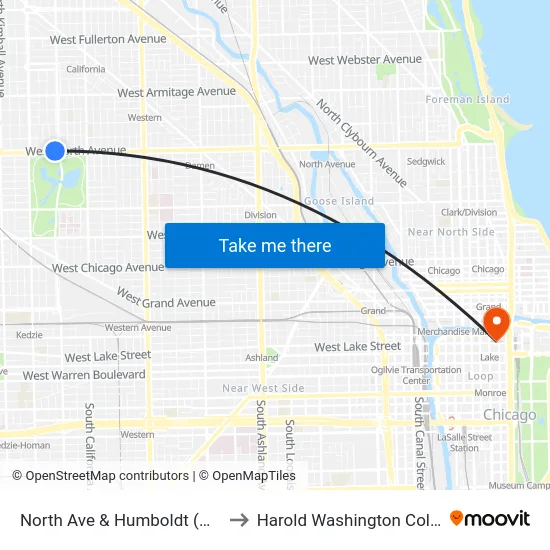 North Ave & Humboldt (West) to Harold Washington College map