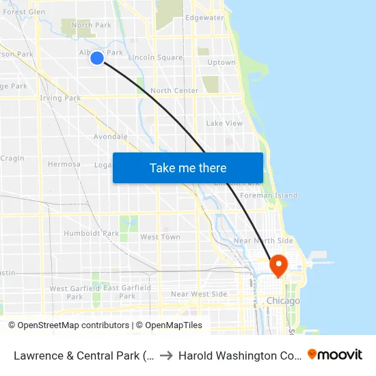 Lawrence & Central Park (East) to Harold Washington College map