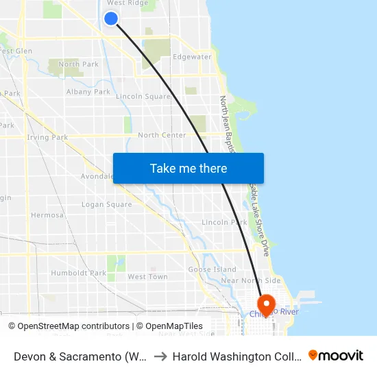 Devon & Sacramento (West) to Harold Washington College map