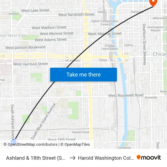 Ashland & 18th Street (South) to Harold Washington College map