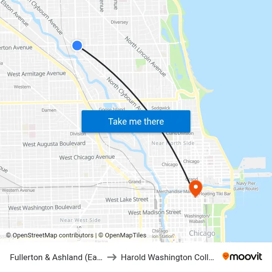 Fullerton & Ashland (East) to Harold Washington College map