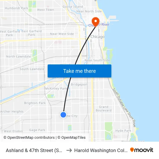 Ashland & 47th Street (South) to Harold Washington College map