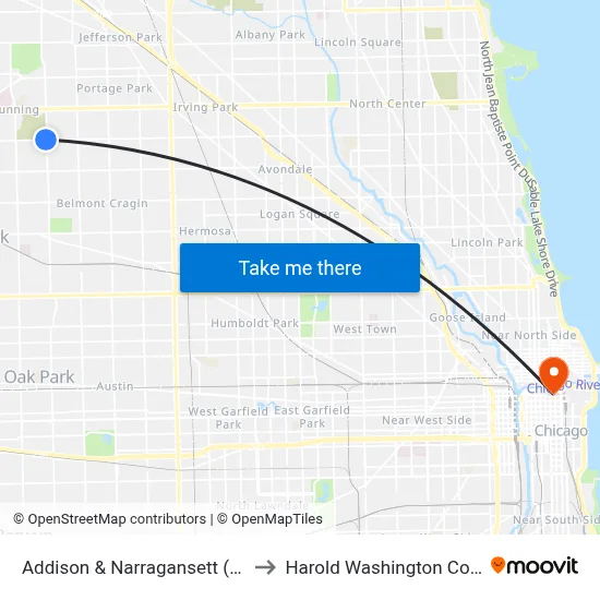 Addison & Narragansett (West) to Harold Washington College map