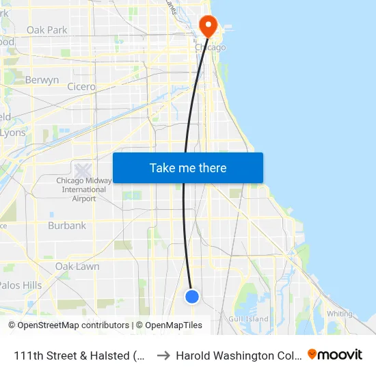 111th Street & Halsted (West) to Harold Washington College map