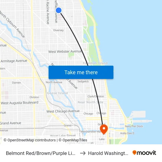 Belmont Red/Brown/Purple Line Station (East) to Harold Washington College map