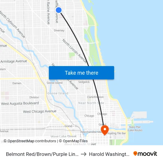 Belmont Red/Brown/Purple Line Station (West) to Harold Washington College map