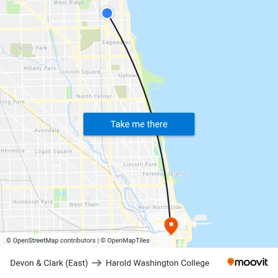 Devon & Clark (East) to Harold Washington College map