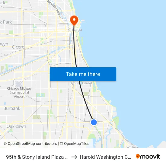 95th & Stony Island Plaza (East) to Harold Washington College map