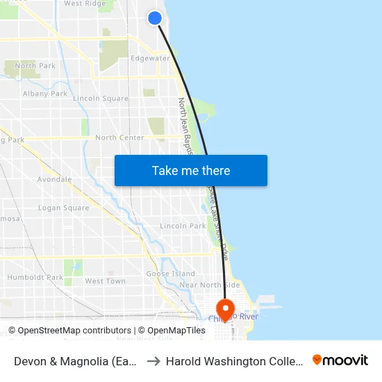 Devon & Magnolia (East) to Harold Washington College map