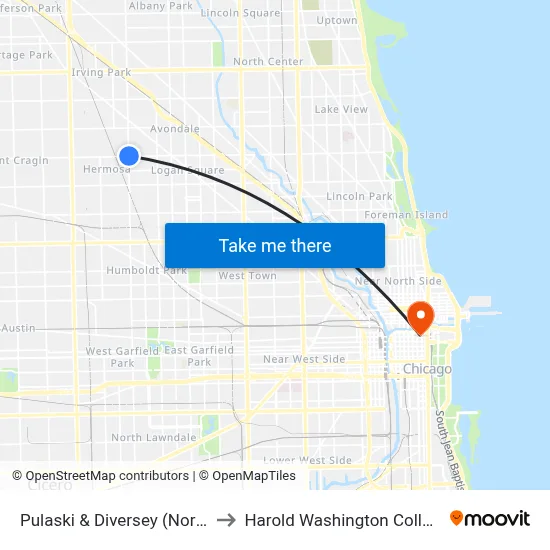Pulaski & Diversey (North) to Harold Washington College map