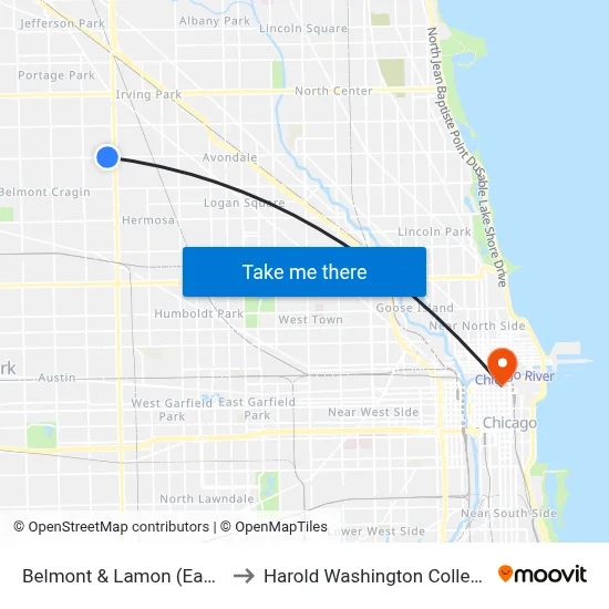 Belmont & Lamon (East) to Harold Washington College map