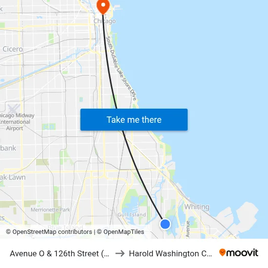 Avenue O & 126th Street (North) to Harold Washington College map