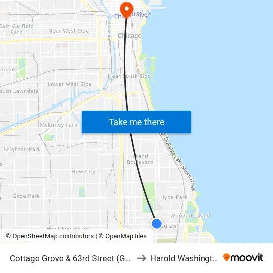 Cottage Grove & 63rd Street (Green Line) (North) to Harold Washington College map