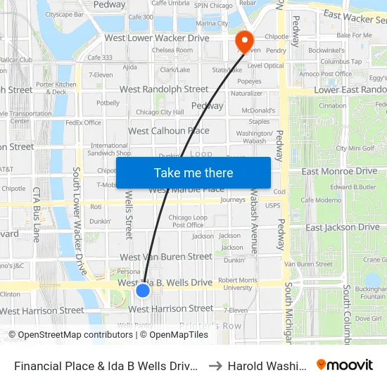 Financial Place & Ida B Wells Drive (Lasalle St Station) (North) to Harold Washington College map