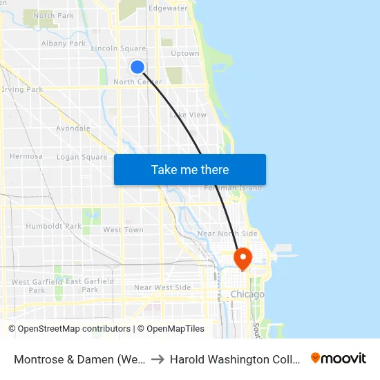 Montrose & Damen (West) to Harold Washington College map