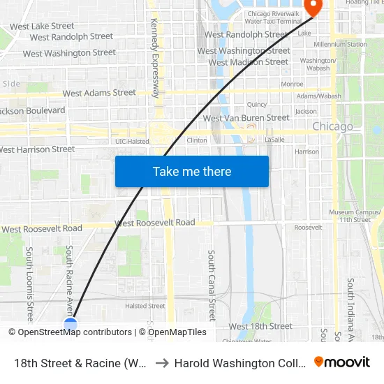 18th Street & Racine (West) to Harold Washington College map
