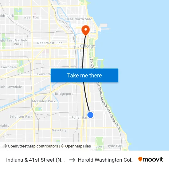 Indiana & 41st Street (North) to Harold Washington College map
