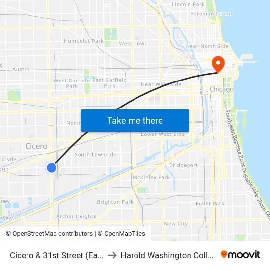 Cicero & 31st Street (East) to Harold Washington College map