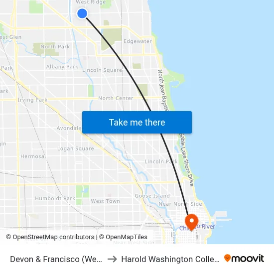 Devon & Francisco (West) to Harold Washington College map