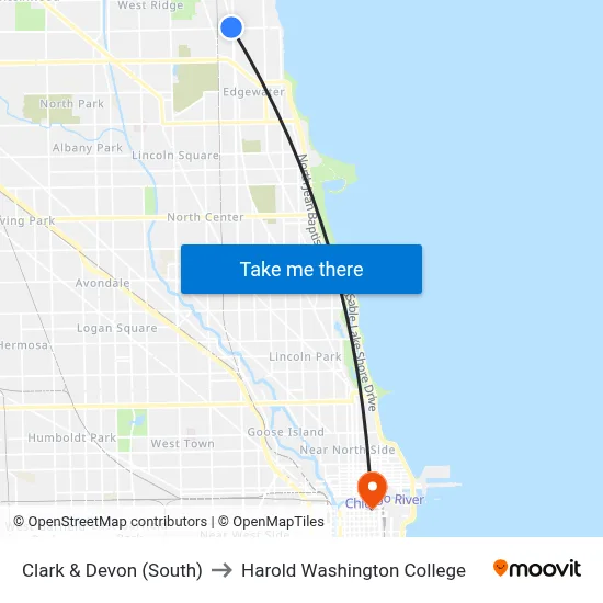 Clark & Devon (South) to Harold Washington College map