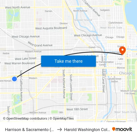Harrison & Sacramento (East) to Harold Washington College map