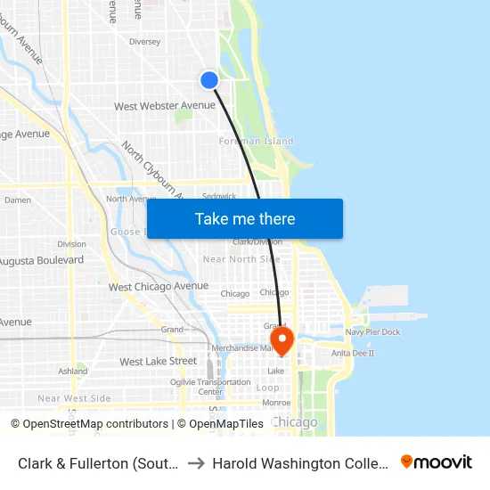 Clark & Fullerton (South) to Harold Washington College map