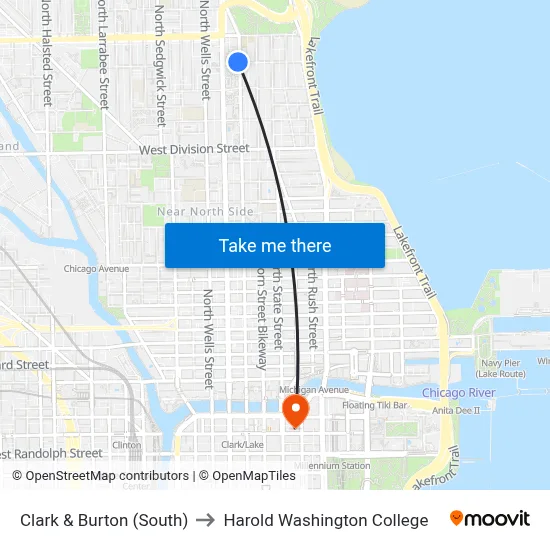 Clark & Burton (South) to Harold Washington College map