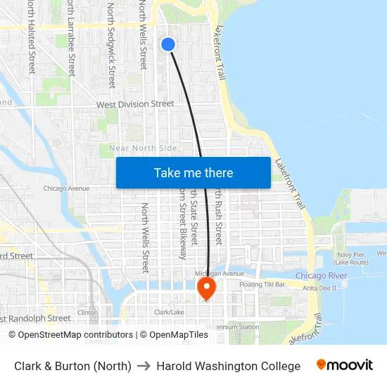 Clark & Burton (North) to Harold Washington College map