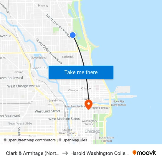Clark & Armitage (North) to Harold Washington College map