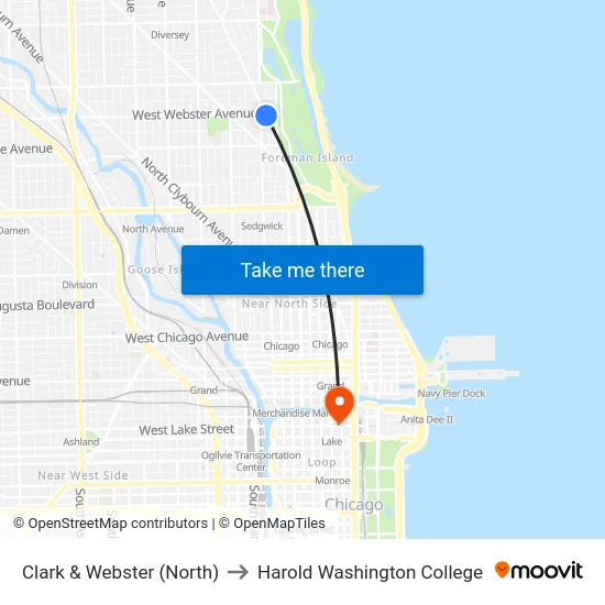 Clark & Webster (North) to Harold Washington College map