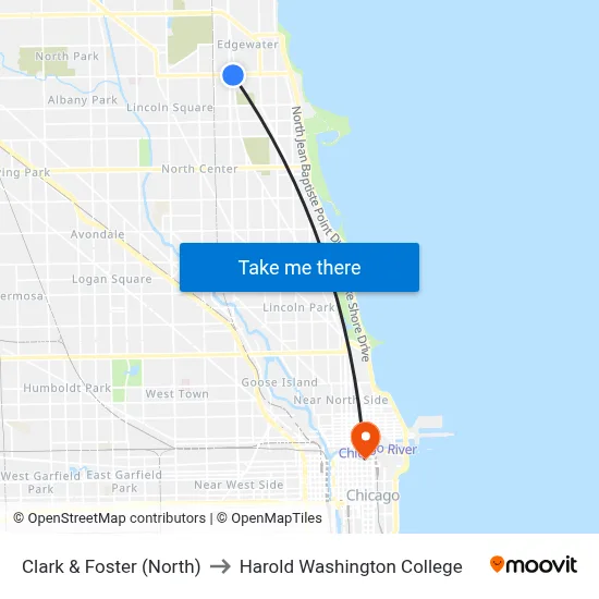 Clark & Foster (North) to Harold Washington College map