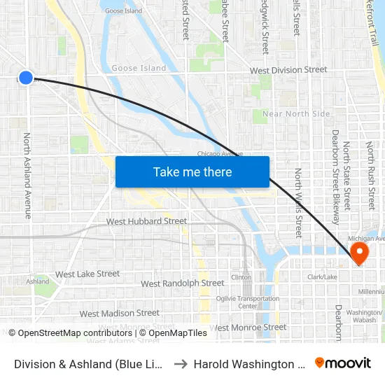 Division & Ashland (Blue Line) (East) to Harold Washington College map